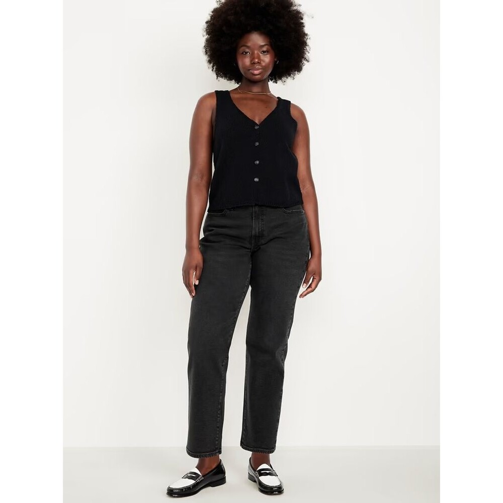 Old Navy Curvy High Rise OG Loose Jeans Womens 16 Tall Black Wash NEW